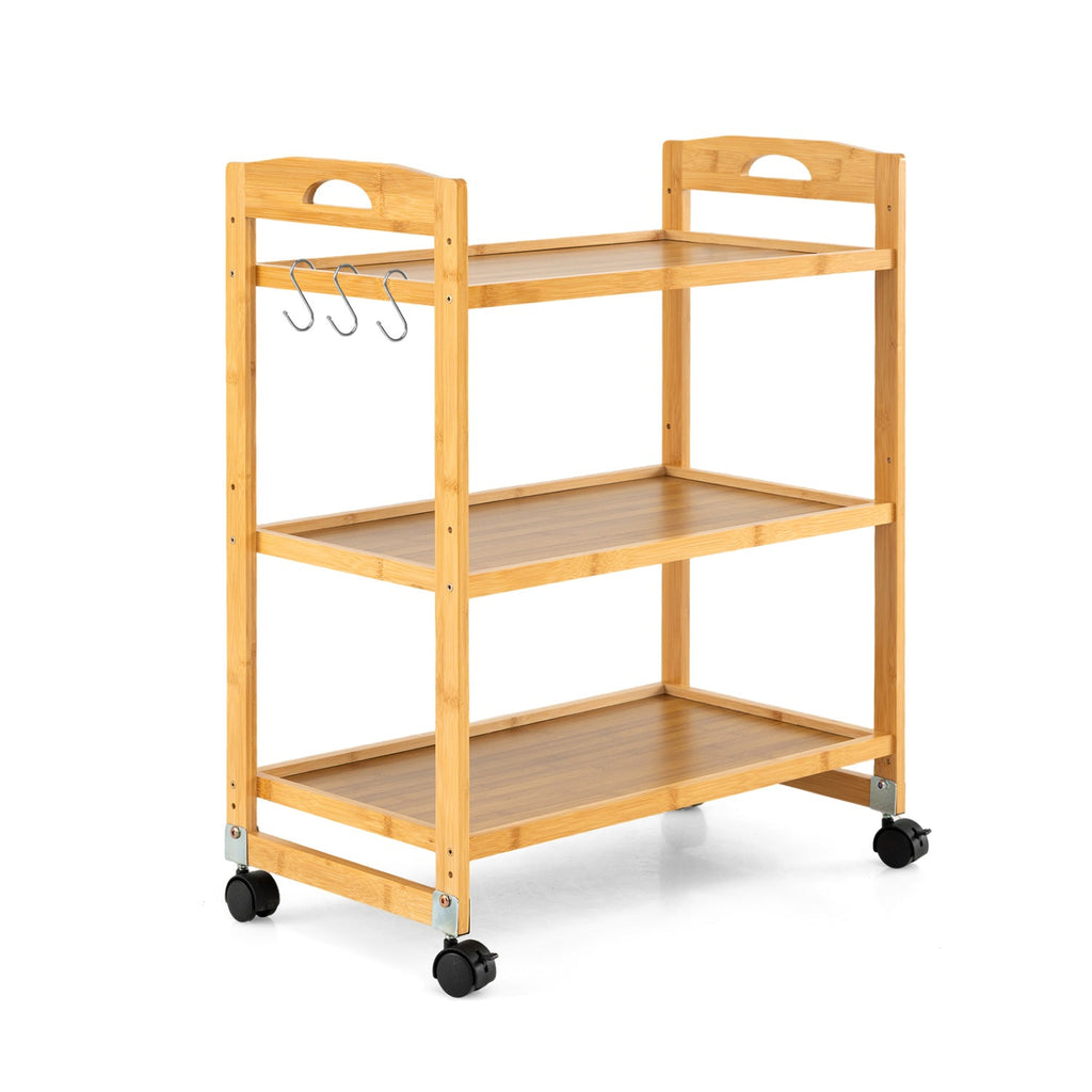 3-Tier Bamboo Rolling Storage Cart