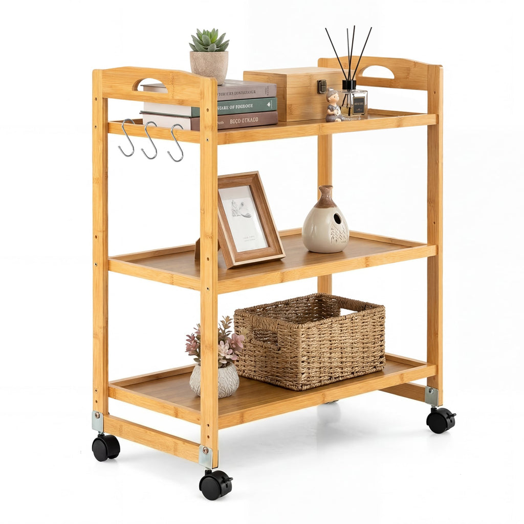 3-Tier Bamboo Rolling Storage Cart