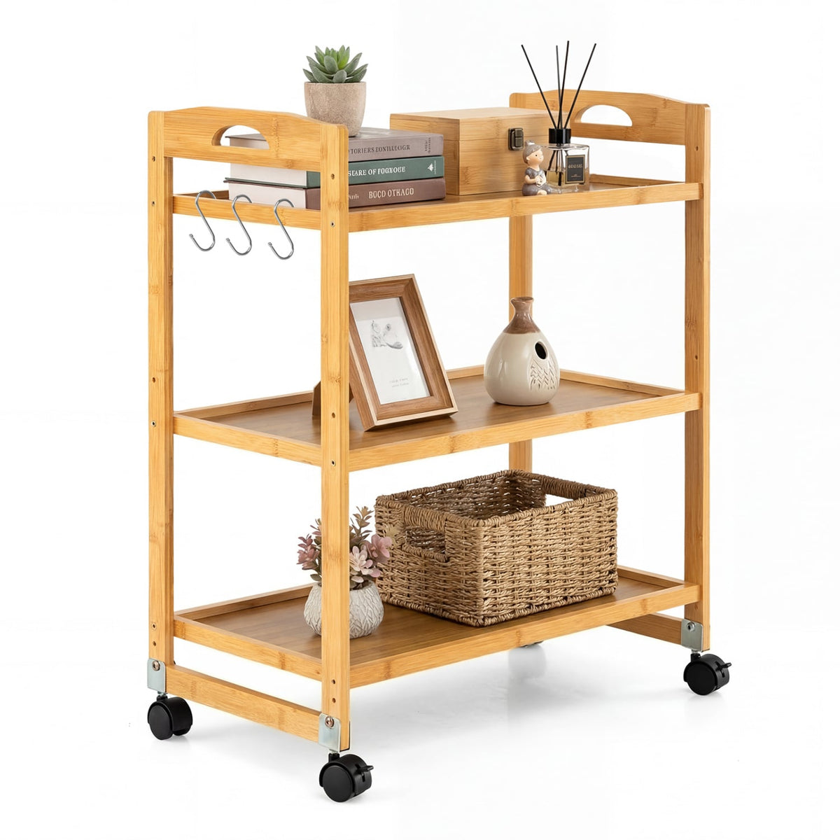 3-Tier Bamboo Rolling Storage Cart