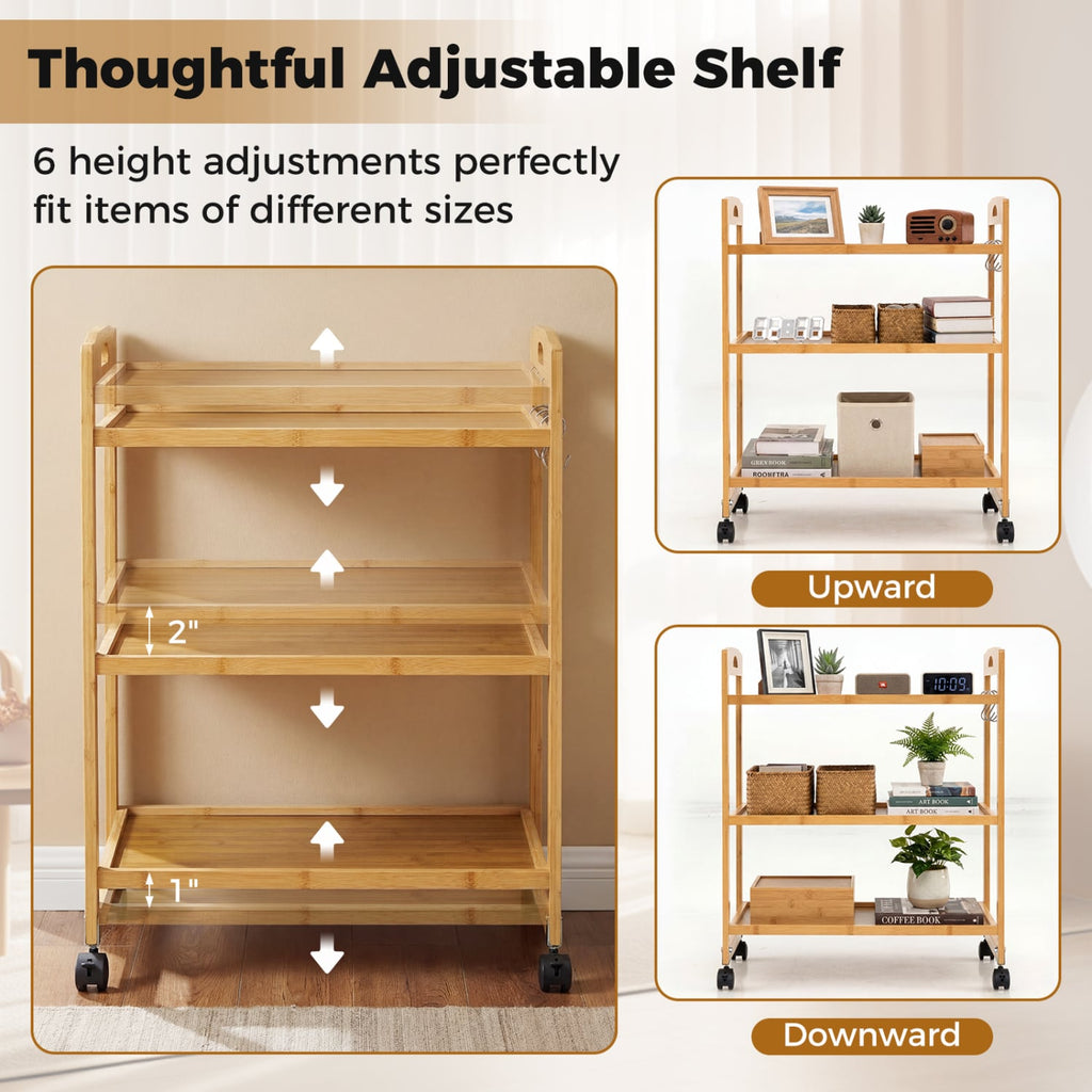 3-Tier Bamboo Rolling Storage Cart