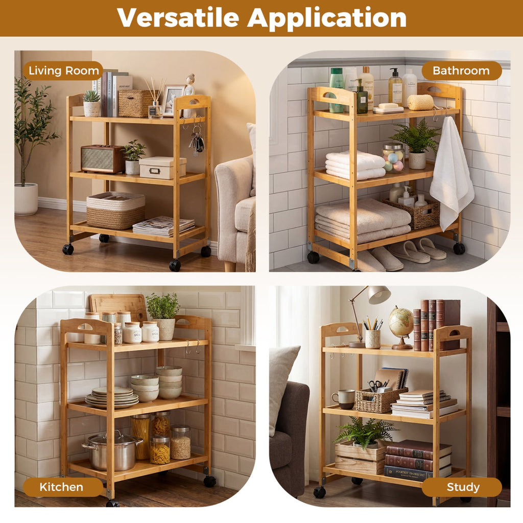 3-Tier Bamboo Rolling Storage Cart