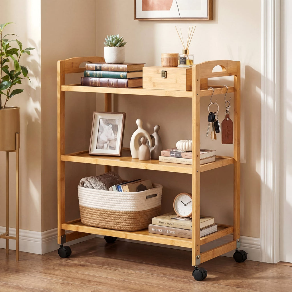 3-Tier Bamboo Rolling Storage Cart