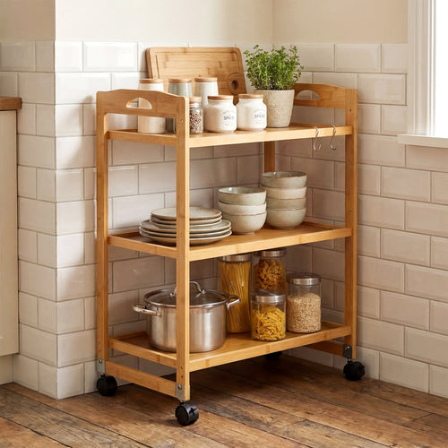 3-Tier Bamboo Rolling Storage Cart