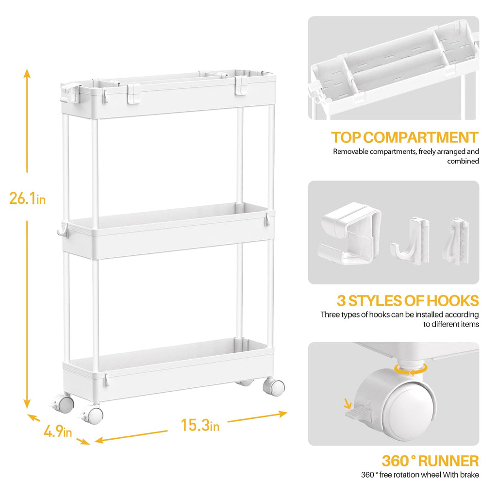 SPACELEAD 3-Tier Slim Rolling Storage Cart