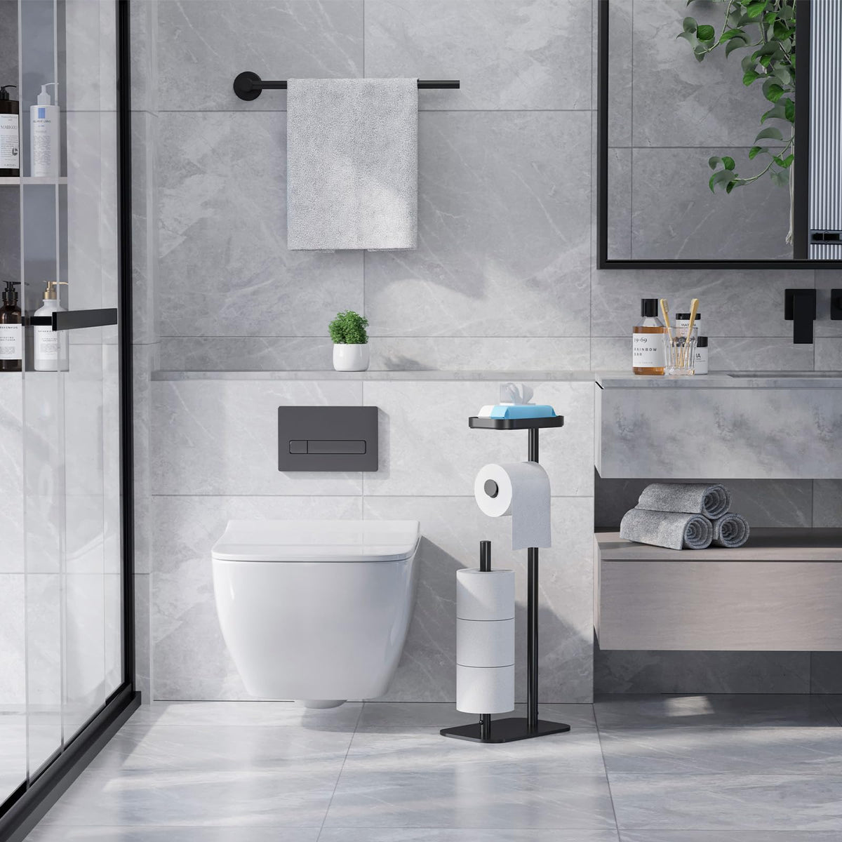 Kitsure Freestanding Toilet Paper Holder with Shelf