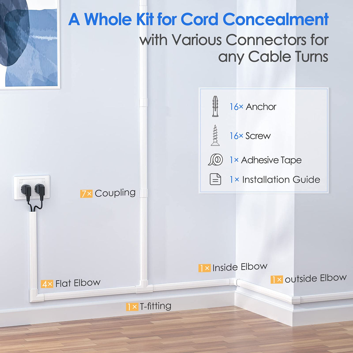 Yecaye 8-Piece Wall Cable Concealer Kit
