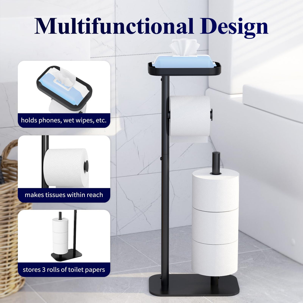 Kitsure Freestanding Toilet Paper Holder with Shelf