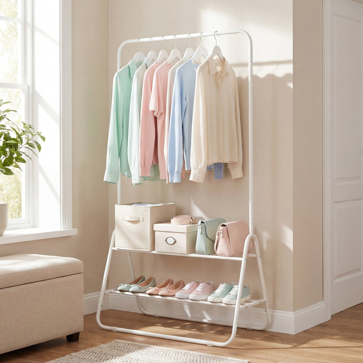 Renewli Heavy-Duty Clothes Rack with Storage Shelves