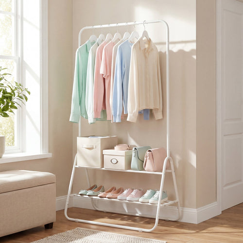 Renewli Heavy-Duty Clothes Rack with Storage Shelves