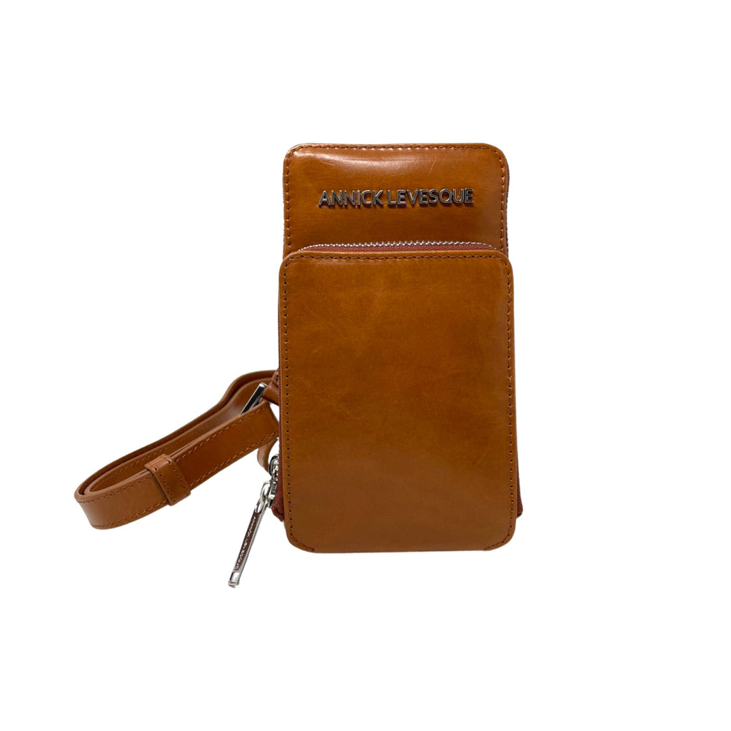Marie-Josée Cognac Genuine Leather Phone Crossbody Bag