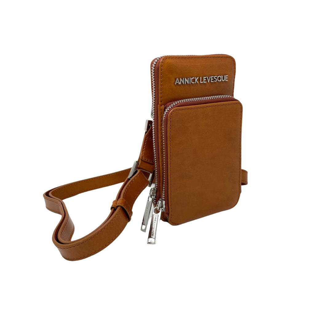 Marie-Josée Cognac Genuine Leather Phone Crossbody Bag